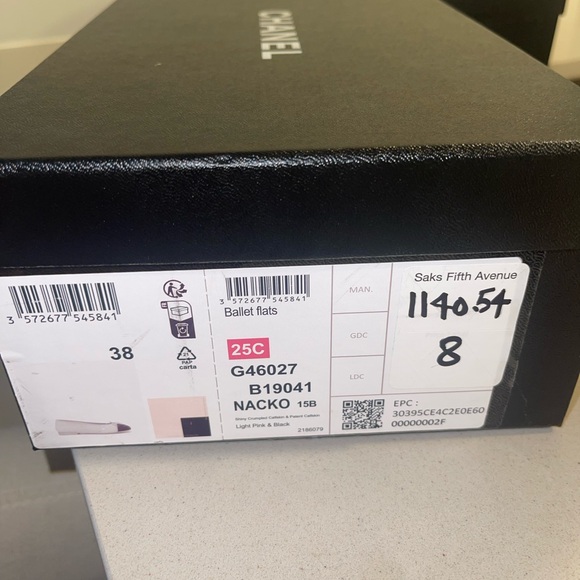 CHANEL crumbled calfskin patent cc cap toe ballerina flats light pink and black - Picture 7 of 7